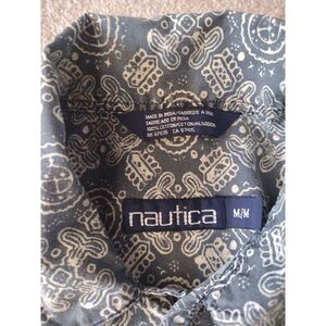 Vintage Nautica Button Up Shirt Men Medium Blue Overseas Cargo Pocket Casual AOP
